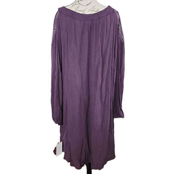Knox Rose Women's Size Large Purple Studded Boho Cold Shoulder Shirt Dress - Picture 4 of 6